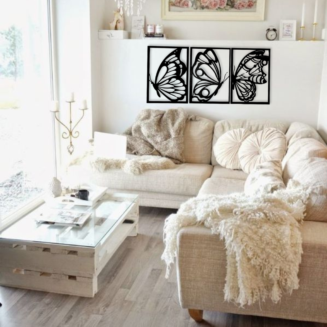 Kit Arte en 3 Cuadros: Mariposas en MDF - 50 x 36 cm