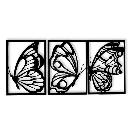 Kit Arte en 3 Cuadros: Mariposas en MDF - 50 x 36 cm