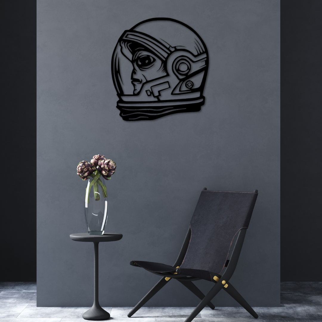 Alienígena con Casco de Astronauta | Arte en Madera | 40 cm x 35 cm