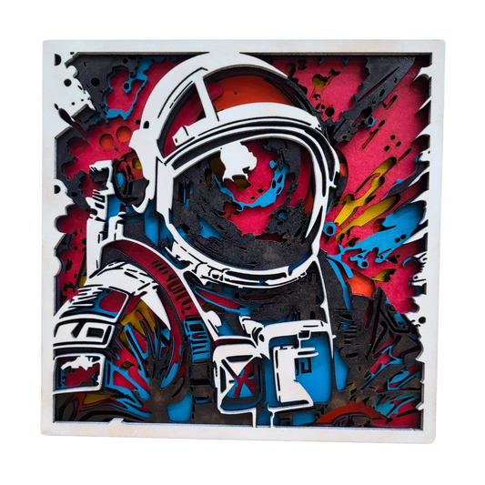 Cuadro Decorativo de MDF Multicapa - Astronauta en Colores Fríos y Cálidos, 50 x 50 cm