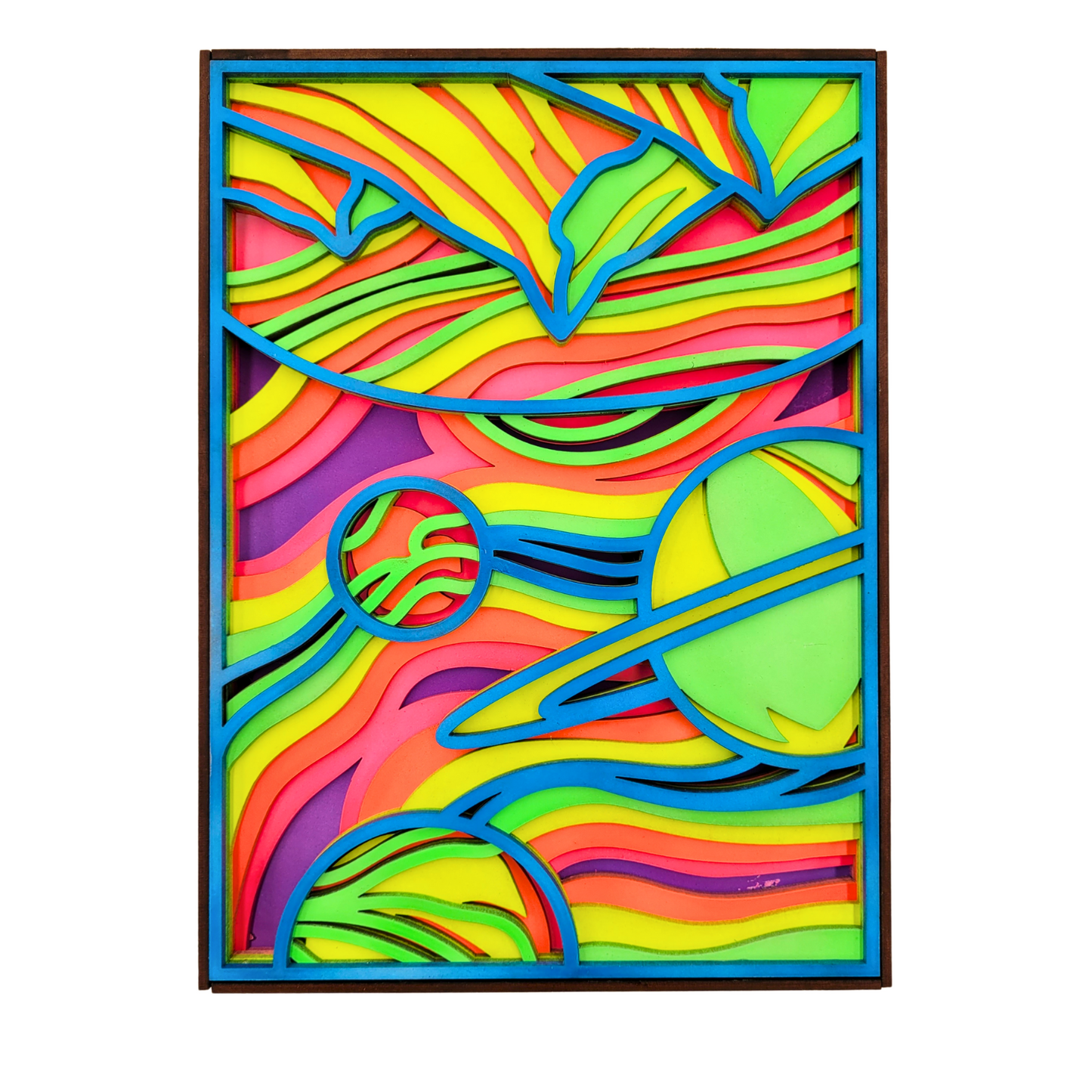 Cuadro Decorativo Multicapa en MDF - Ventana al Espacio Exterior en Colores Neón - 55 x 40 cm (copia)