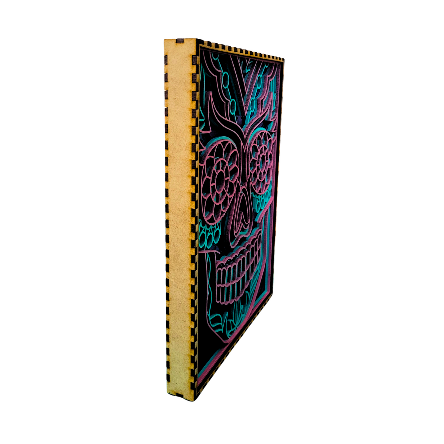 Cuadro Decorativo Premium Multicapa - Calavera Estilo Día de los Muertos en Tonos Vibrantes